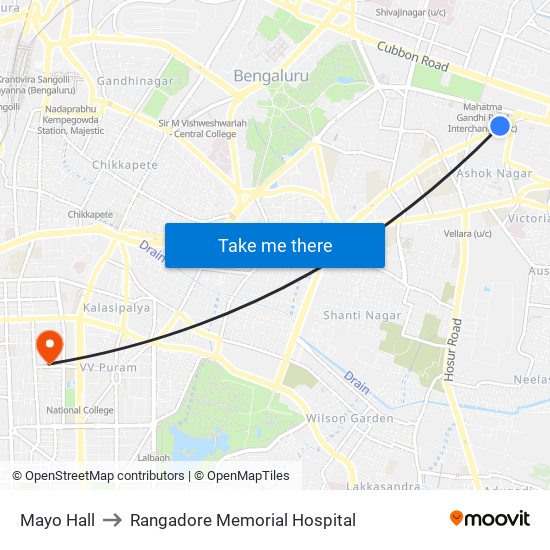 Mayo Hall to Rangadore Memorial Hospital map