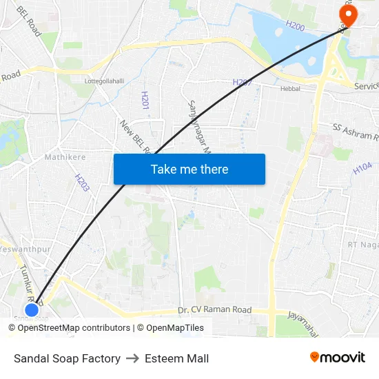 Sandal Soap Factory to Esteem Mall map