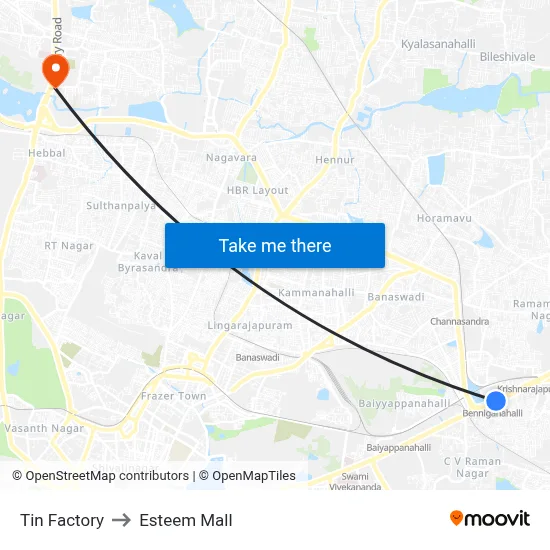 Tin Factory to Esteem Mall map