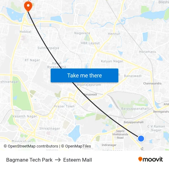 Bagmane Tech Park to Esteem Mall map