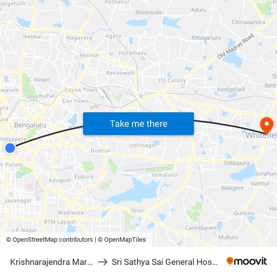 Krishnarajendra Market to Sri Sathya Sai General Hospital map