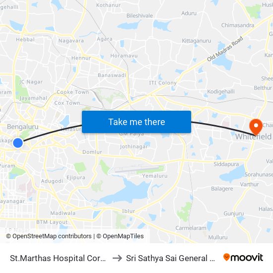 St.Marthas Hospital Corporation to Sri Sathya Sai General Hospital map