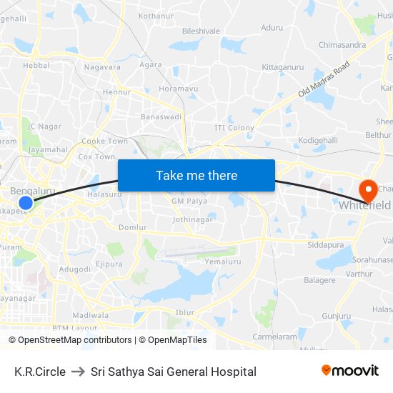 K.R.Circle to Sri Sathya Sai General Hospital map