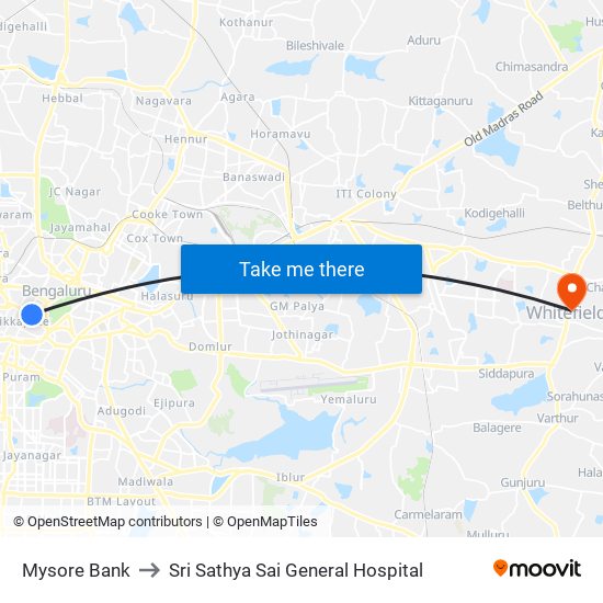Mysore Bank to Sri Sathya Sai General Hospital map