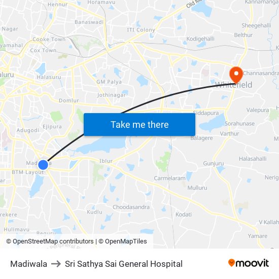 Madiwala to Sri Sathya Sai General Hospital map