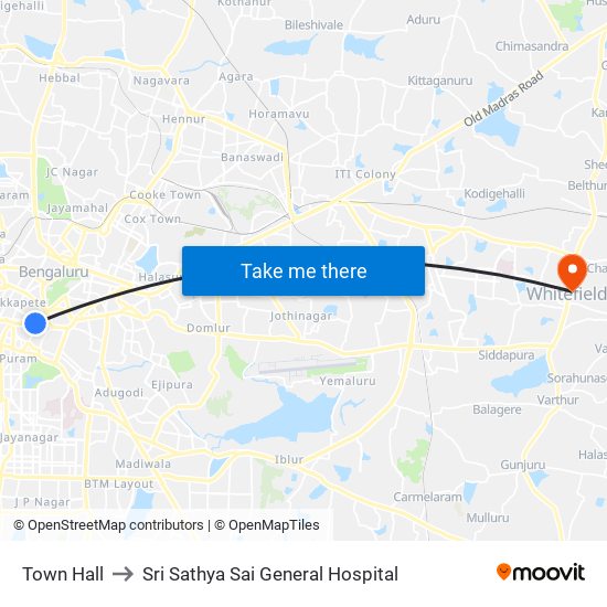 Town Hall to Sri Sathya Sai General Hospital map
