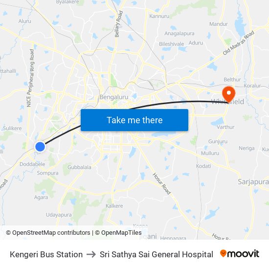 Kengeri Bus Station to Sri Sathya Sai General Hospital map
