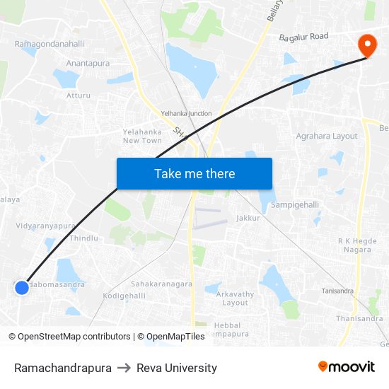 Ramachandrapura to Reva University map