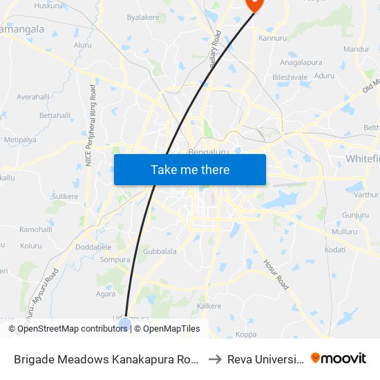Brigade Meadows Kanakapura Road to Reva University map