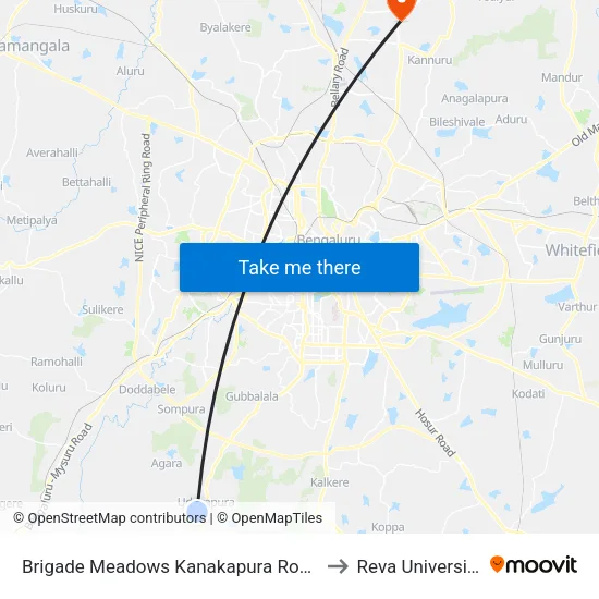 Brigade Meadows Kanakapura Road to Reva University map