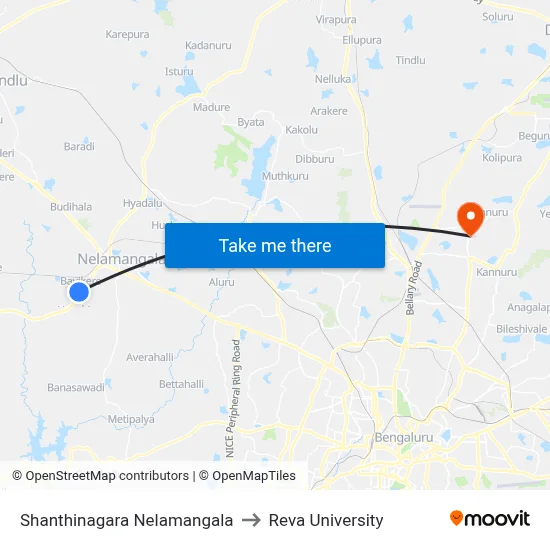 Shanthinagara Nelamangala to Reva University map