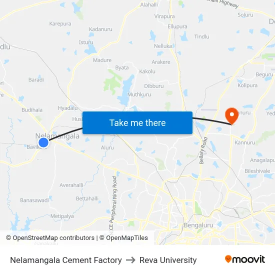 Nelamangala Cement Factory to Reva University map