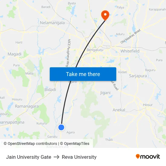 Jain University Gate to Reva University map
