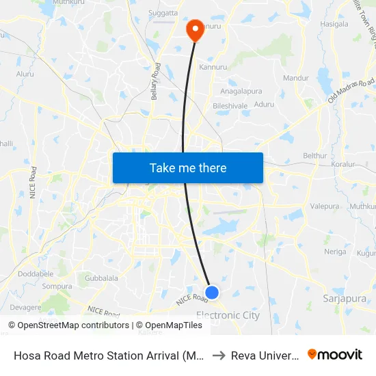 Hosa Road Metro Station Arrival (Mf-22e) to Reva University map