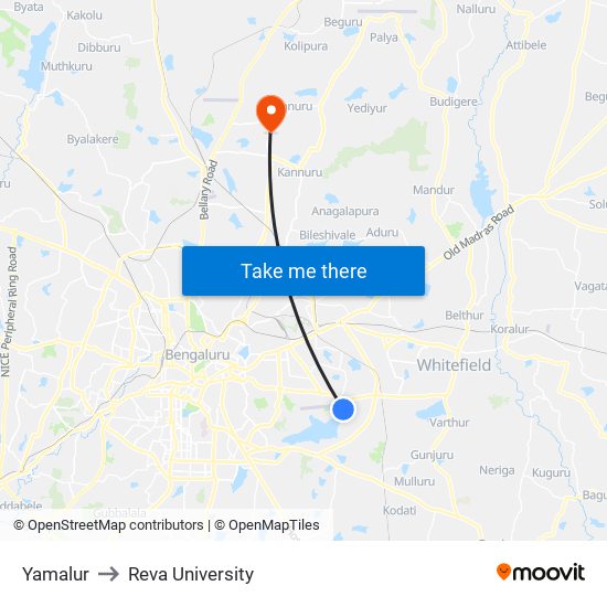 Yamalur to Reva University map