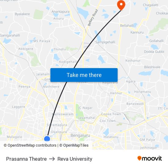 Prasanna Theatre to Reva University map