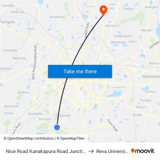Nice Road Kanakapura Road Junction to Reva University map