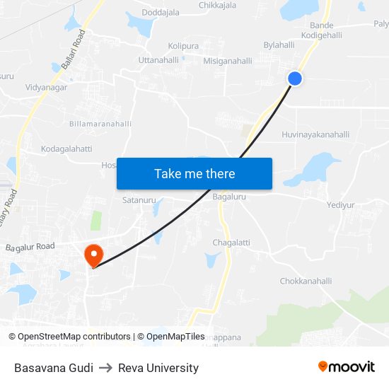 Basavana Gudi to Reva University map
