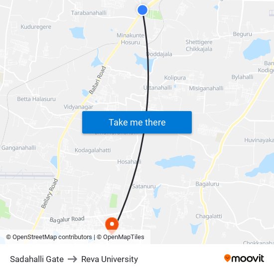 Sadahalli Gate to Reva University map