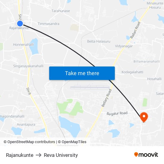 Rajanukunte to Reva University map