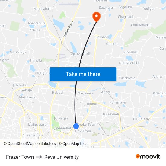 Frazer Town to Reva University map