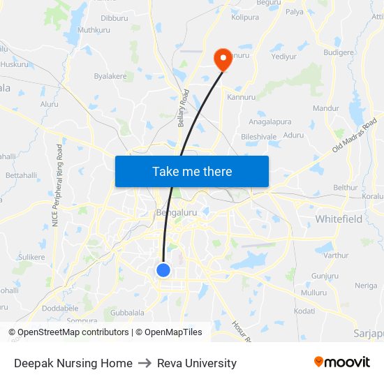 Deepak Nursing Home to Reva University map