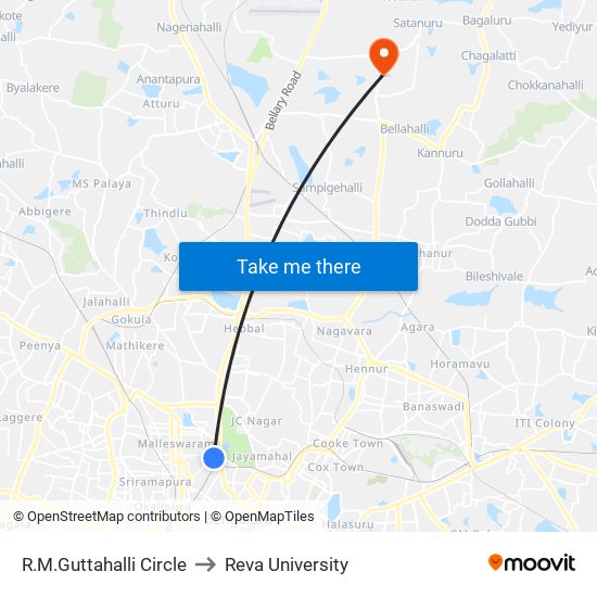 R.M.Guttahalli Circle to Reva University map