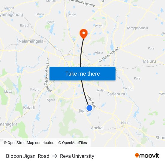Biocon Jigani Road to Reva University map