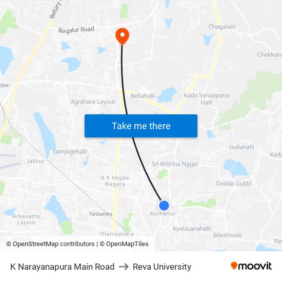 K Narayanapura Main Road to Reva University map