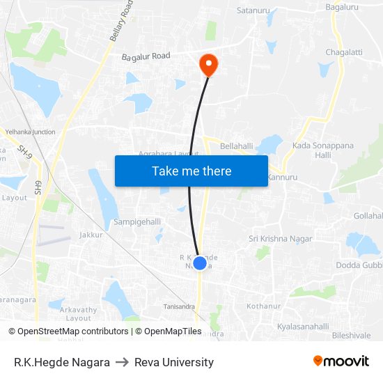 R.K.Hegde Nagara to Reva University map
