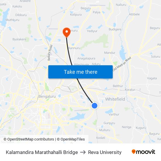 Kalamandira  Marathahalli Bridge to Reva University map