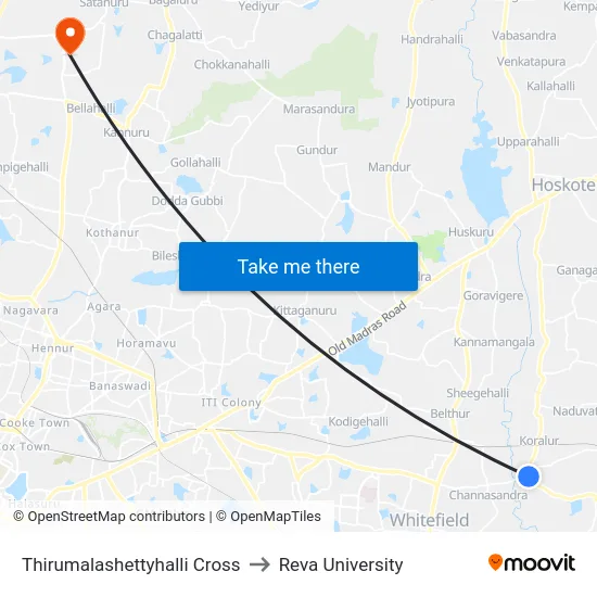 Thirumalashettyhalli Cross to Reva University map