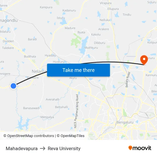 Mahadevapura to Reva University map