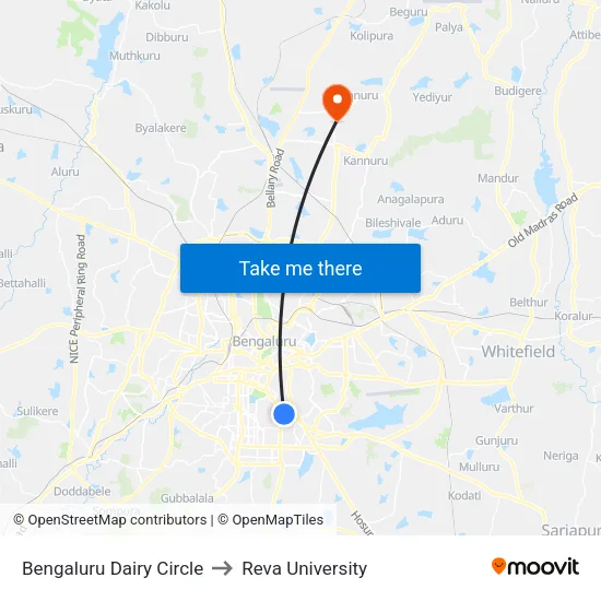 Bengaluru Dairy Circle to Reva University map