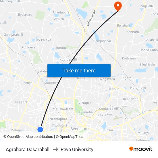 Agrahara Dasarahalli to Reva University map