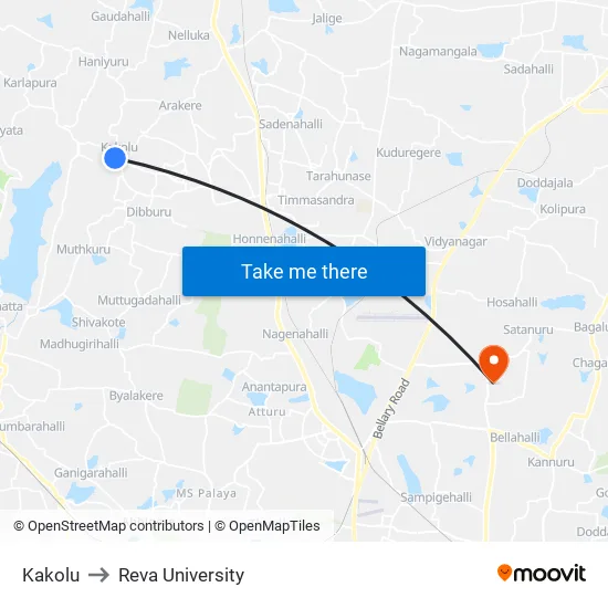 Kakolu to Reva University map