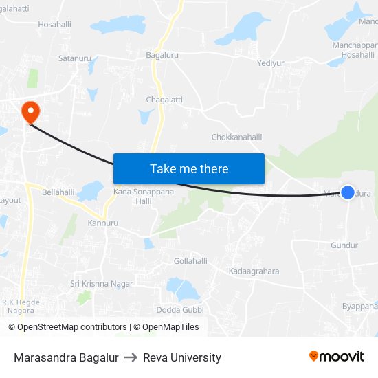 Marasandra Bagalur to Reva University map