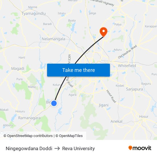 Ningegowdana Doddi to Reva University map