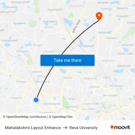 Mahalakshmi Layout Entrance to Reva University map