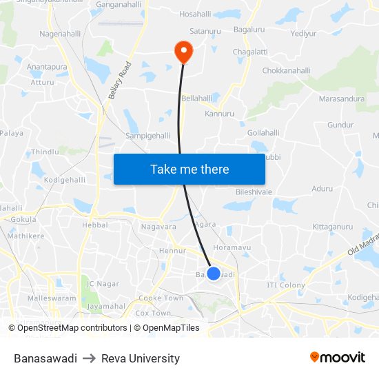 Banasawadi to Reva University map