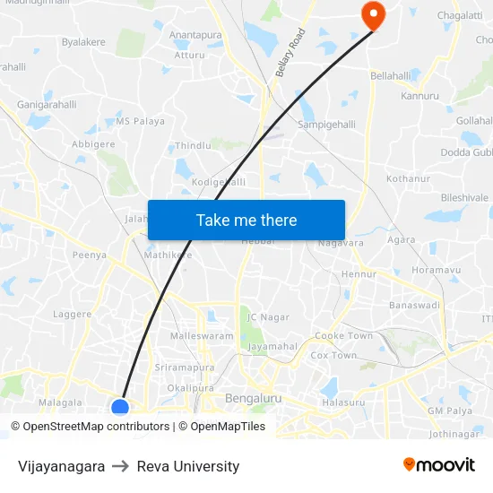 Vijayanagara to Reva University map