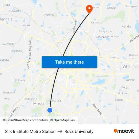 Silk Institute Metro Station to Reva University map