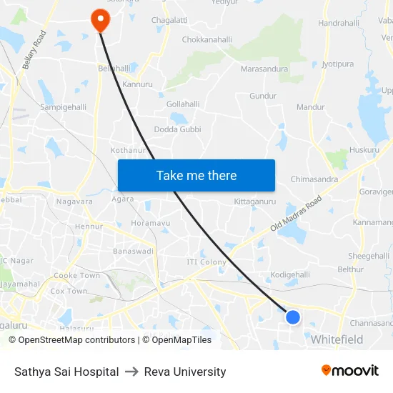 Sathya Sai Hospital to Reva University map