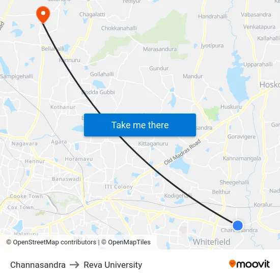 Channasandra to Reva University map