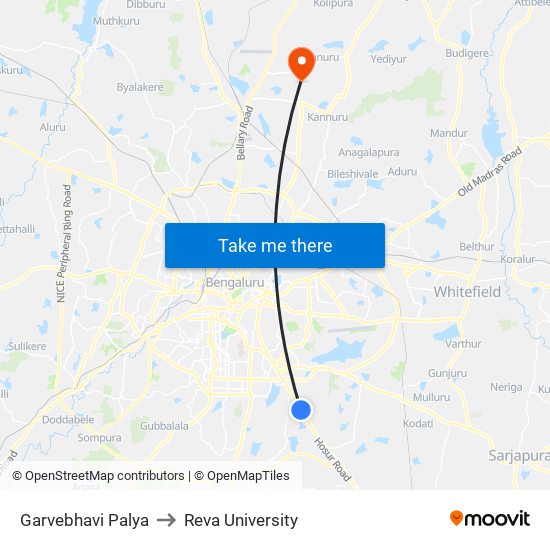 Garvebhavi Palya to Reva University map