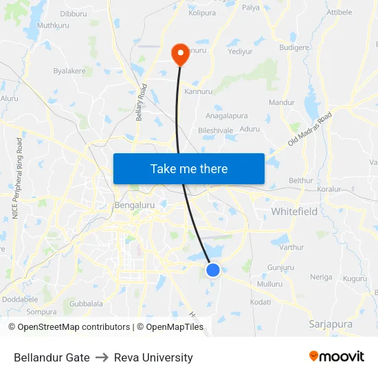 Bellandur Gate to Reva University map