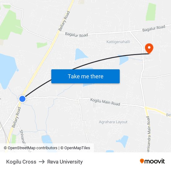 Kogilu Cross to Reva University map