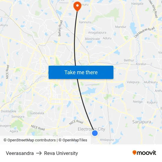 Veerasandra to Reva University map