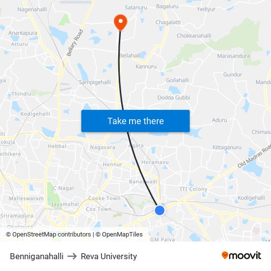 Benniganahalli to Reva University map