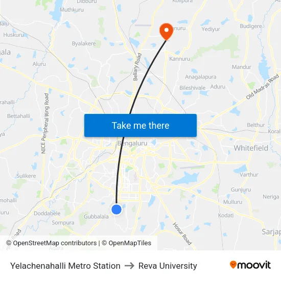 Yelachenahalli Metro Station to Reva University map